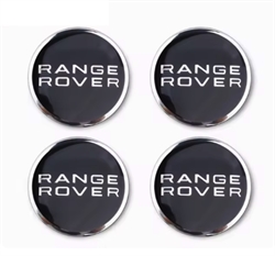 Land Rover hjul center kapsler, 4 stk. i sort med blank kant og blank RANGE ROVER logo